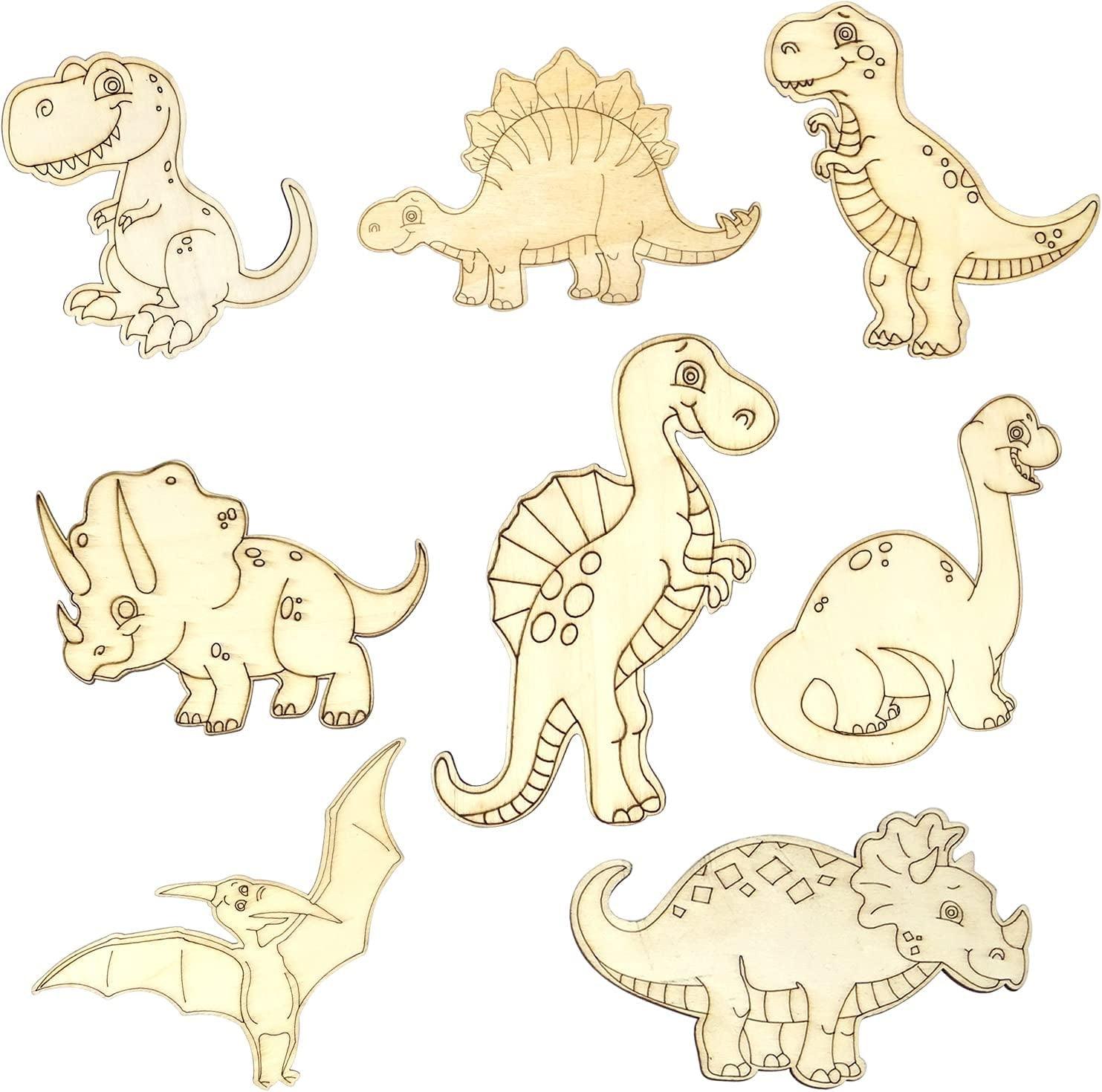 16PCS Unfinished Wood Cutouts Wooden Dinosaur Animal Cutouts Paint Crafts for Home Decor DIY Craft Art Project (8 Style)