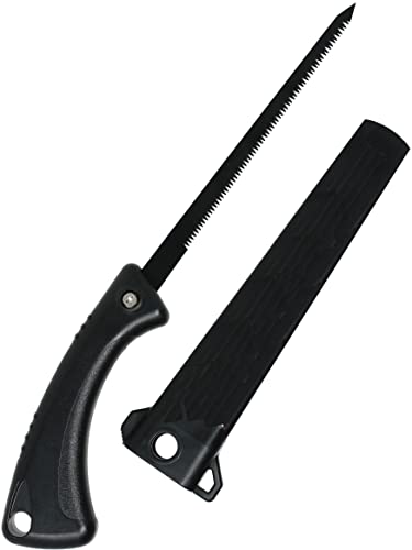 KAKURI Jab Saw with Sheath 5-1/4″ for Cutting Drywall, Plaster, Wallboard, Wood, Japanese Pull Saw Hand Keyhole Saw Tool, Black, Made in JAPAN