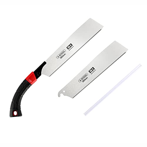 Japanese Pull Saw Hand Flush deep Cutting Trim Saw 10-2/5 Inch （265MM) SK-5 Steel Blade Razor Fine Teeth Saw with Non-slip Rugged curved Handle Ideal