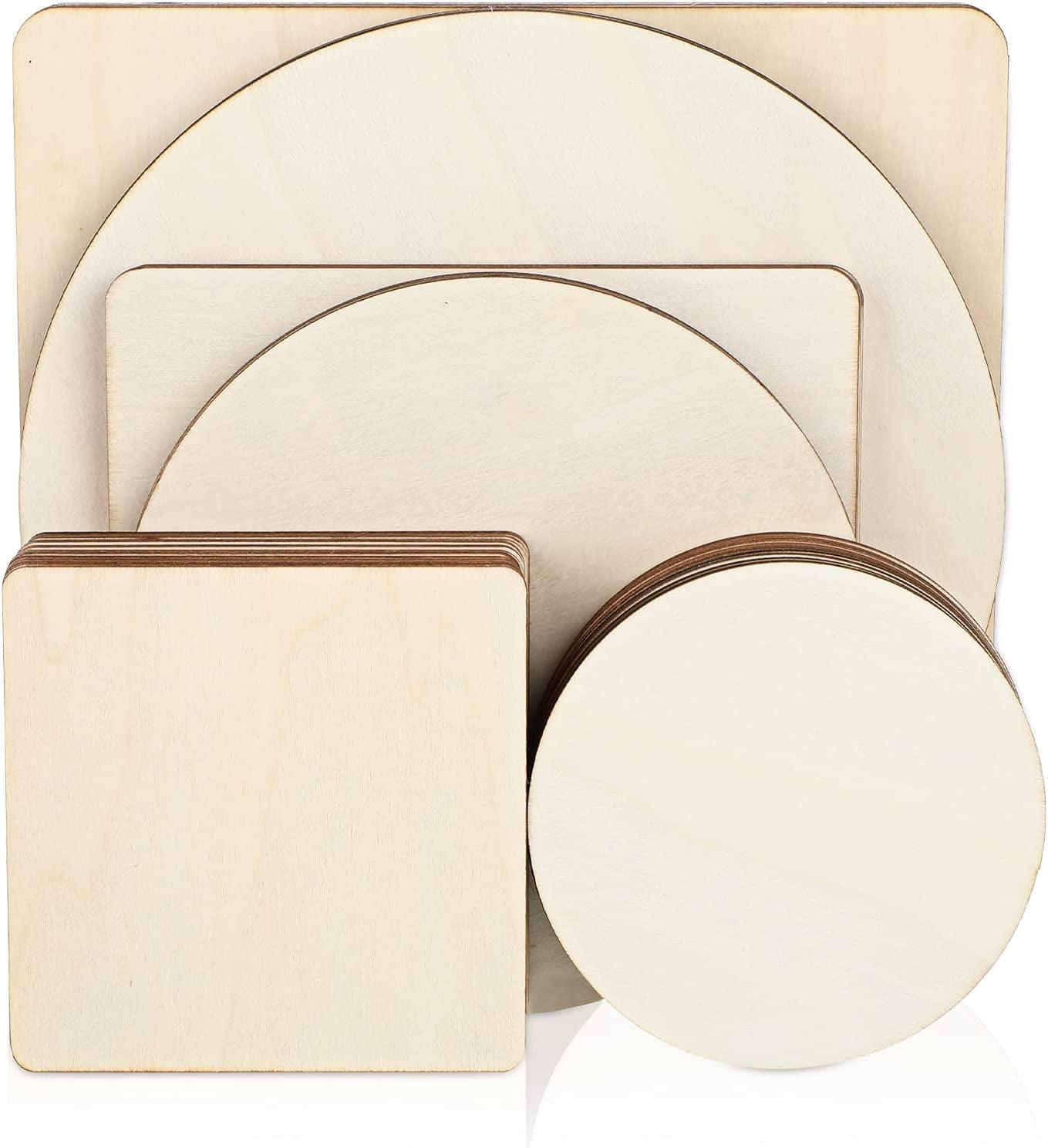 32 Pieces Unfinished Blank Wood Pieces Squares Crafts Natural Cutouts Tiles round Circles DIY Discs for 3 Sizes