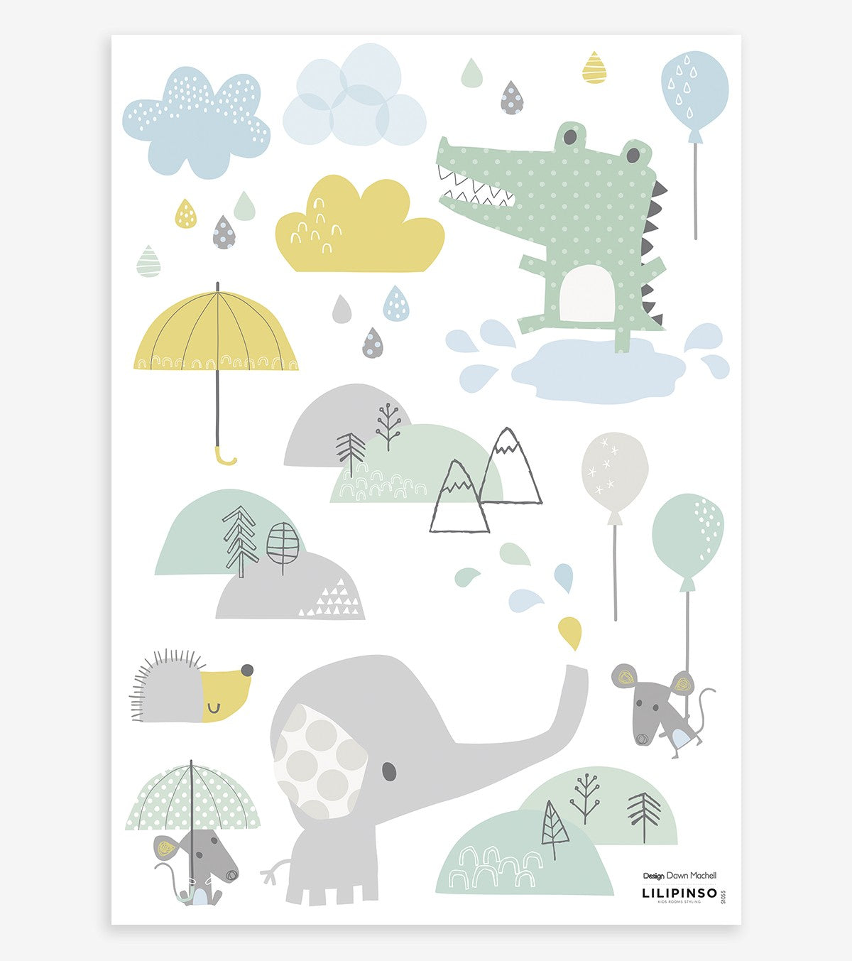 Smile It’s Raining – Wall Decals Murals – Animals, Clouds And Drops