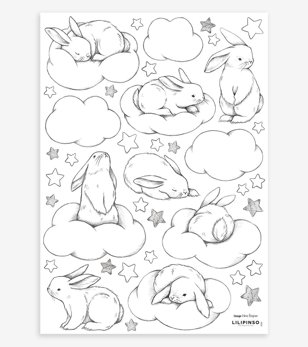 Bunny – Wall Decals Murals – Bunnies, Clouds And Stars