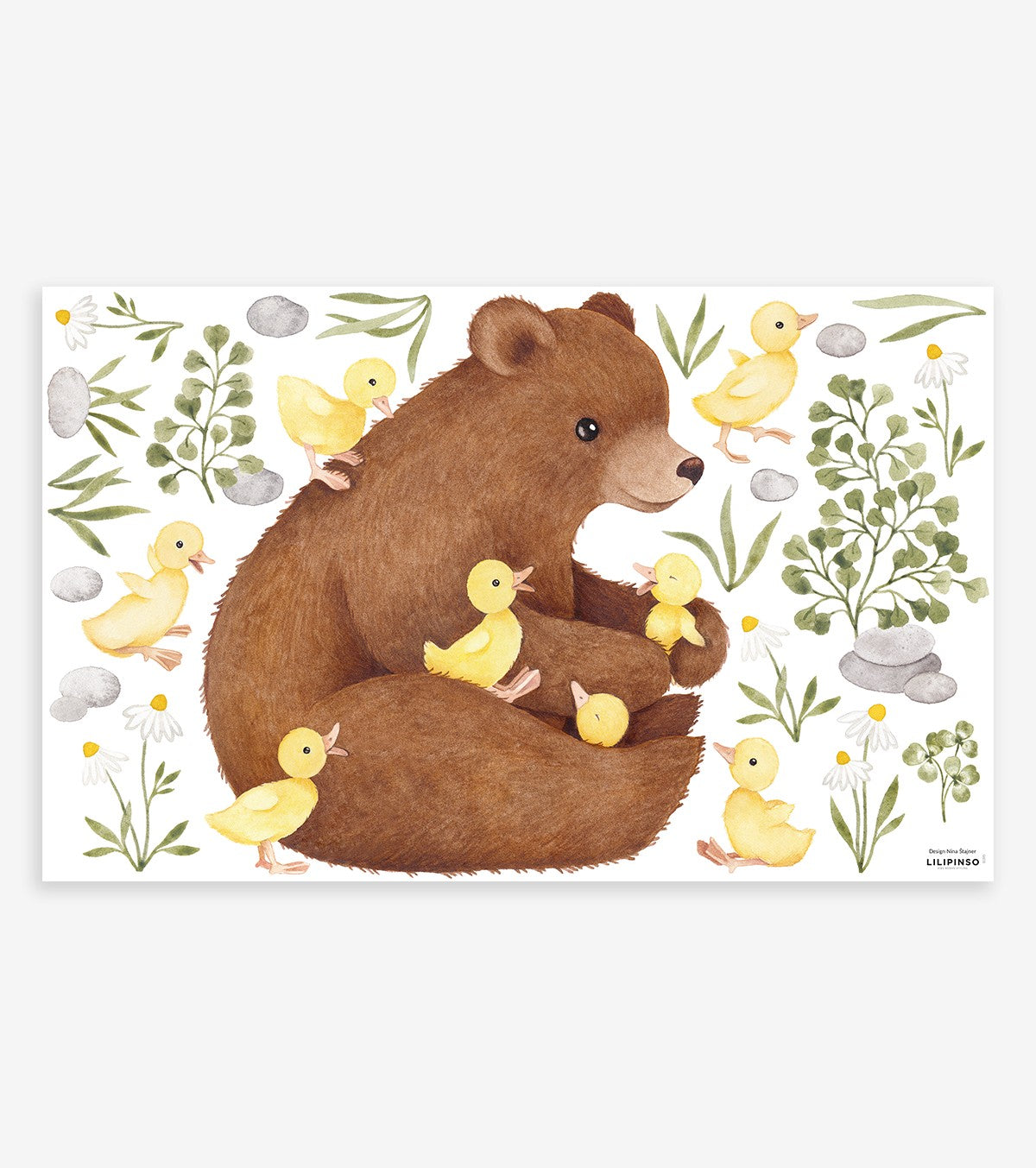 Lucky Ducky – Wall Decals Murals – Brown Bear And Ducklings