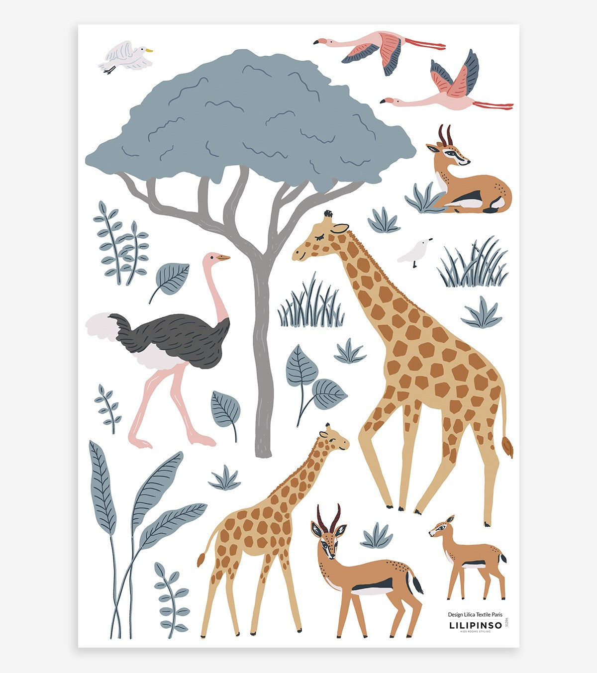 Tanziania – Wall Decals Savannah Animals – Giraffe, Gazelle, Ostrich