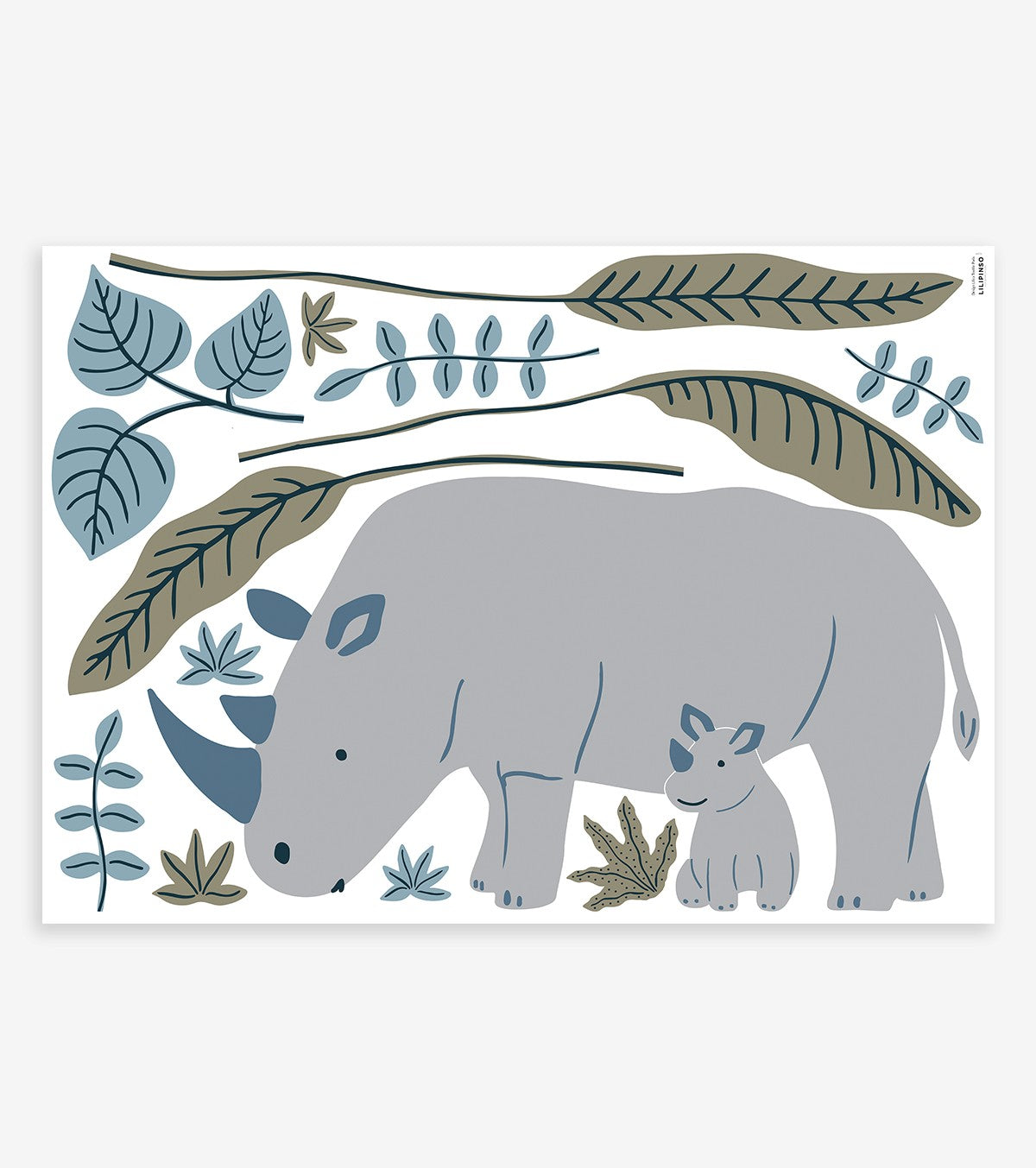 Tanzania – Wall Decals Murals – Rhinoceros, Palms And Leaves