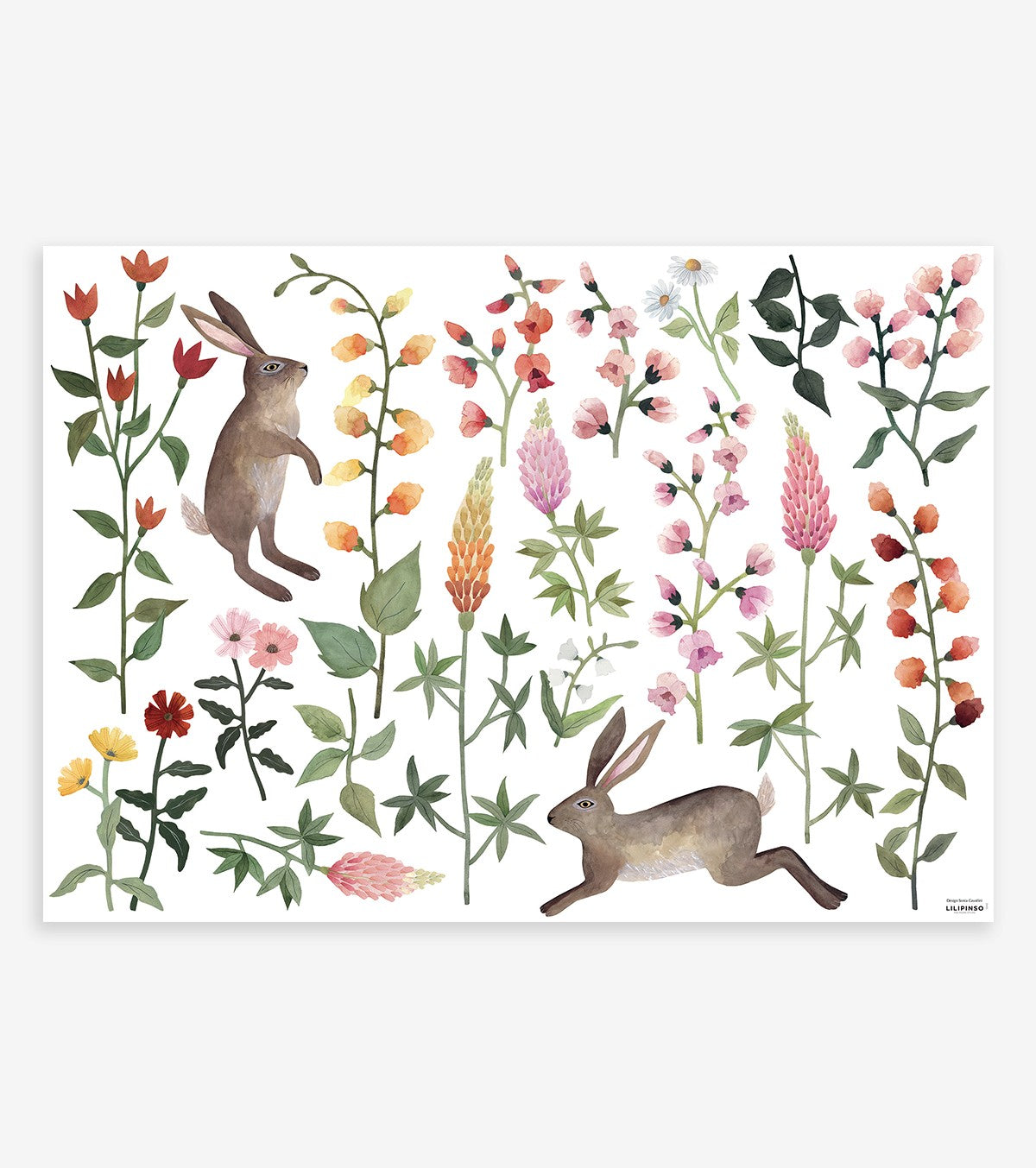 Queyran – Wall Decals Murals – Field Flowers And Rabbits