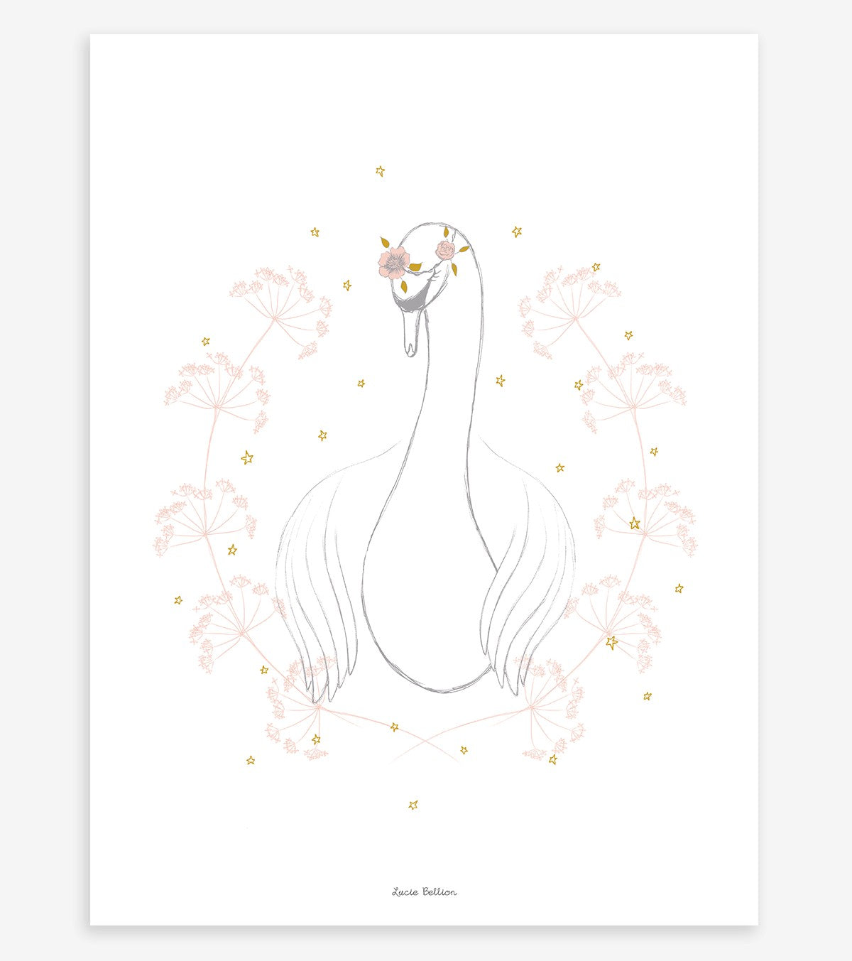 Botany – Children’s Poster – Swan And Flowers