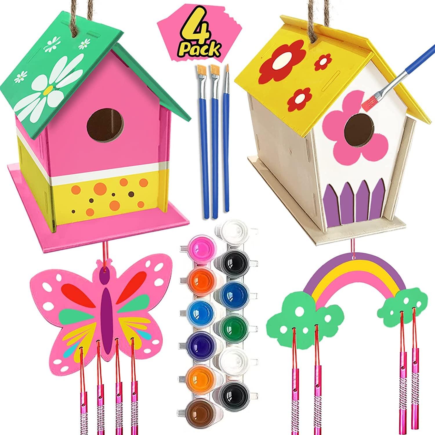 DIY Bird House and Wind Chime Craft Kit – 4 Pack Wooden Arts Set for Kids