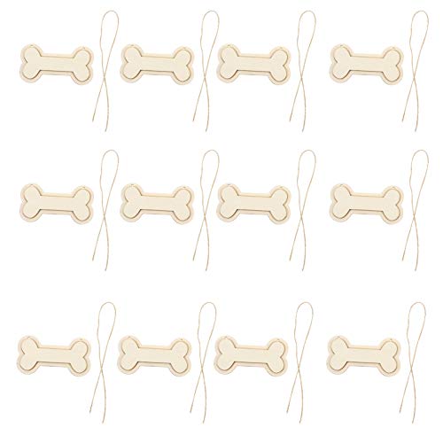 Sign Decor 30Pcs Dog Bone Shaped Wooden Cutouts Wooden Dog Bone Shape Sign Blank Hanging Wooden Plaque Unfinished Wood Dog Bone with Ropes for Crafts