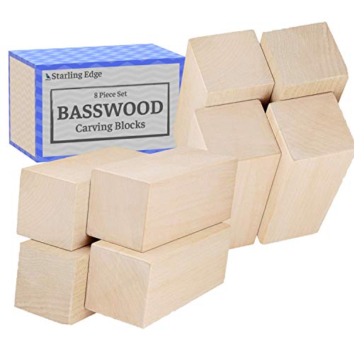 Basswood Blocks for Carving (8 Pieces – 2″ x 2″ x 5″) – Wood Carving Kit with Unfinished Whittling Wood Blank Blocks