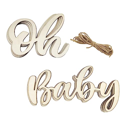 8 Pack Wood Oh Baby Cutouts Wooden Baby Shower Ornaments DIY Baby Party Craft 1st Birthday Gift Tags for Baby Shower Party Gender Reveal