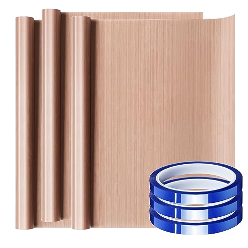 3 Pack Teflon Sheet 12 x 16″ and 3 Rolls 10mm X 33m Blue Heat Tape for Sublimation,Heat Transfer Tape,Heat Resistant Tape,Thermal Tape for Heat