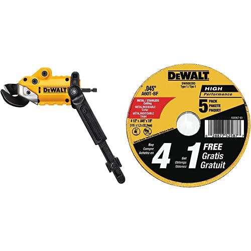 DEWALT Metal Shear/Cutter Drill Attachment (DWASHRIR) and DEWALT Cutting Wheel, General Purpose Metal Cutting, 4-1/2-Inch, 5-Pack (DW8062B5), Multi