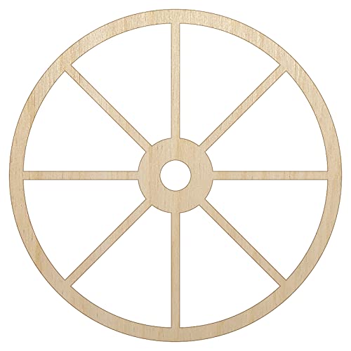 Wagon Wheel Solid Unfinished Wood Shape Piece Cutout for DIY Craft Projects – 1/4 Inch Thick – 4.70 Inch Size