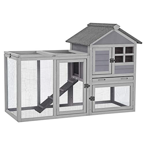 Aivituvin 51.6”L Rabbit Hutch Outdoor Chicken Coop Indoor Bunny Cage with Run,Guinea Pig House Pull Out Upper Tray (51.6″ L x 25.2″ W x 36.2″ H,