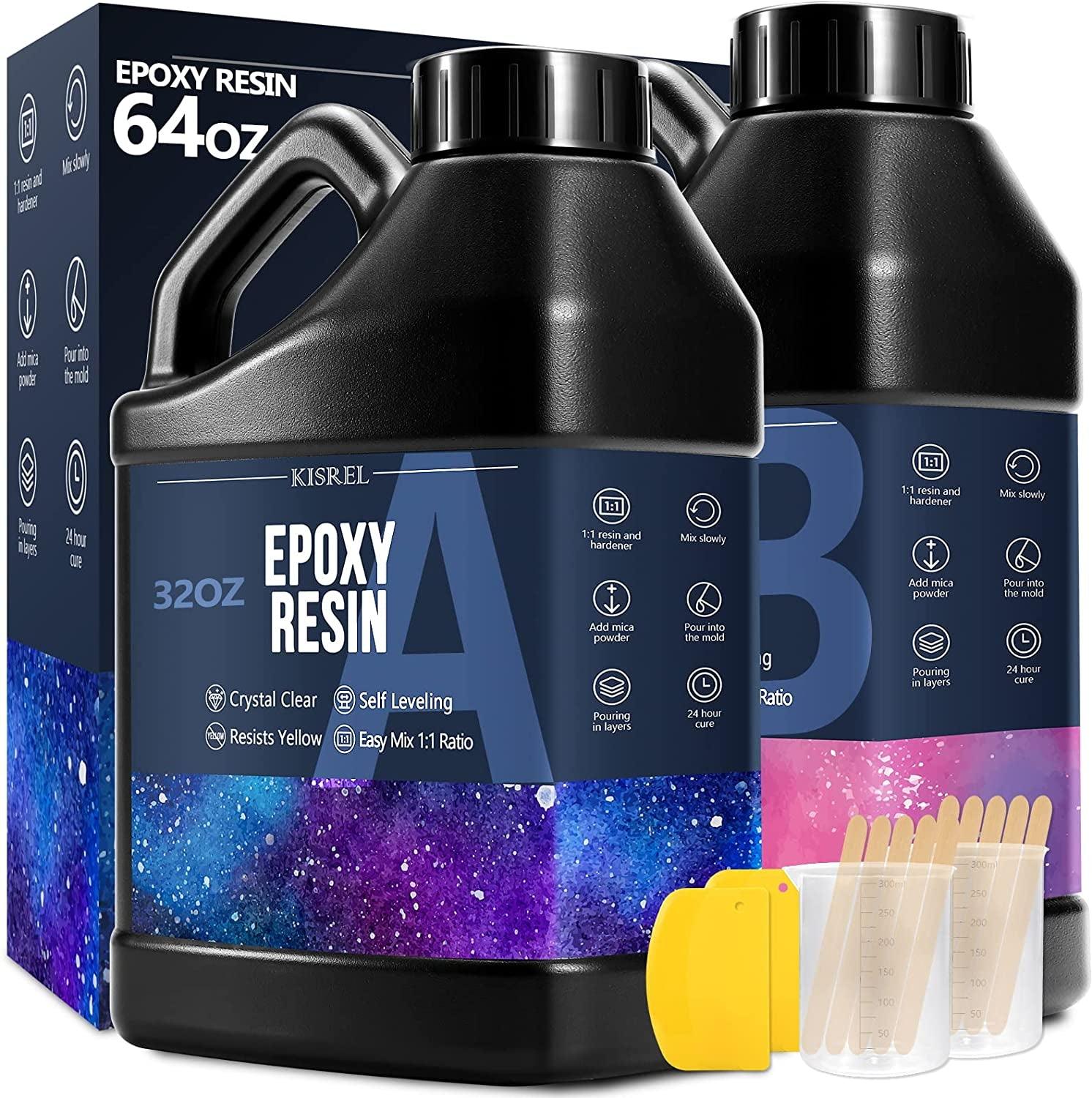 Epoxy Resin 64OZ – Crystal Clear Epoxy Resin Kit – No Yellowing No Bubble Art Resin Casting Resin for Art Crafts, Jewelry Making, Wood & Resin