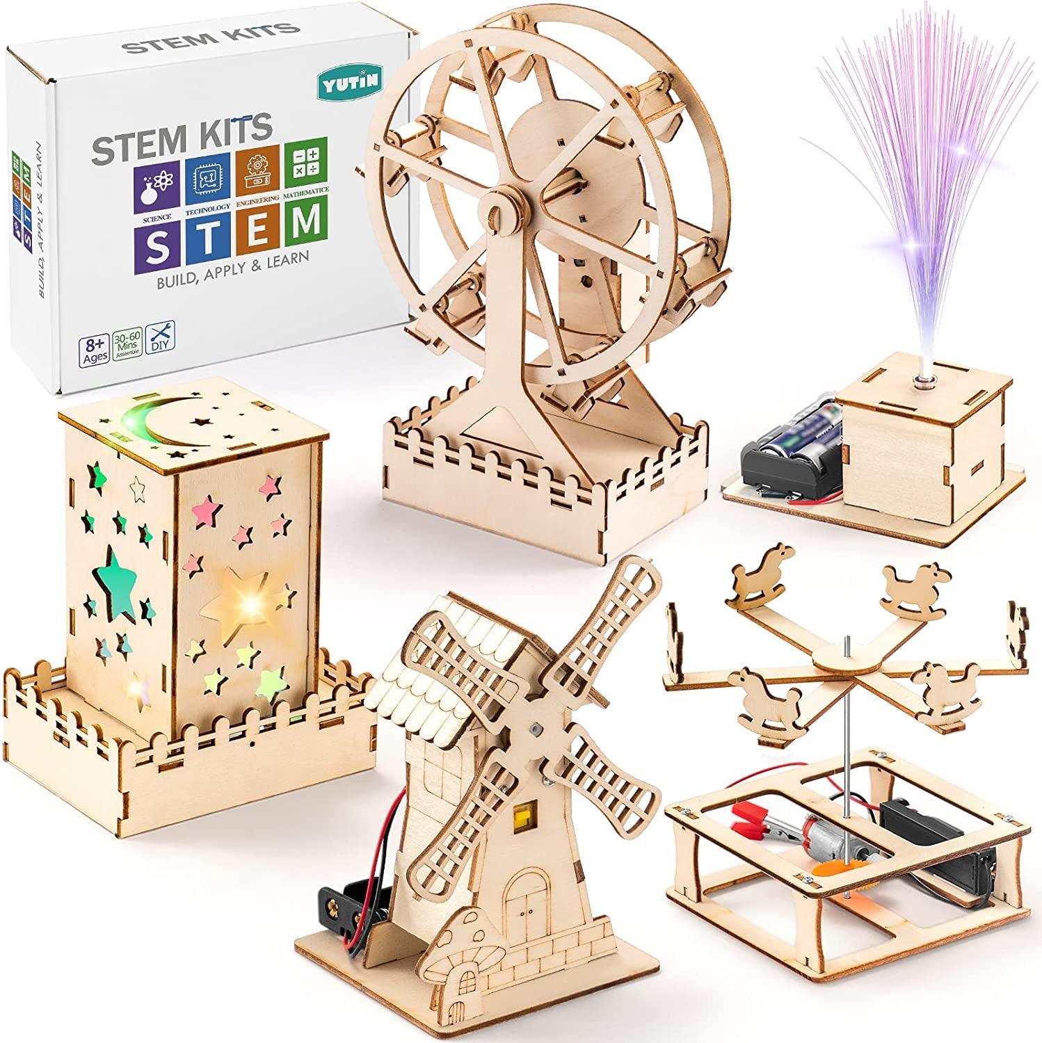 5-in-1 Wooden STEM Craft Kit for Kids Ages 8-12 – DIY Amusement Park Projects