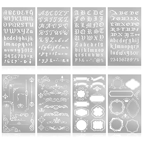 8 Pcs 4 x 7 Inch Stainless Steel Stencils Stencils Alphabet Number Stencils for Journaling Metal Stencils Bookmark Vintage Flower Vines Stencils for