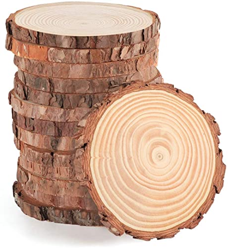 Y YIHANGBEST Unfinished Wood Slices Large Ceterpieces 5.1-5.5 inch,10 Pcs Natural Wood Circles with Bark for Woodlandia Basswood Disk DIY CraftRustic