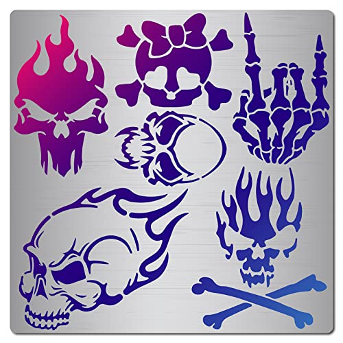 GORGECRAFT 6.3 Inch Skull Metal Stencil Stainless Steel Painting Template Journal Tool for Painting Wood Burning Pyrography and Engraving Home DIY