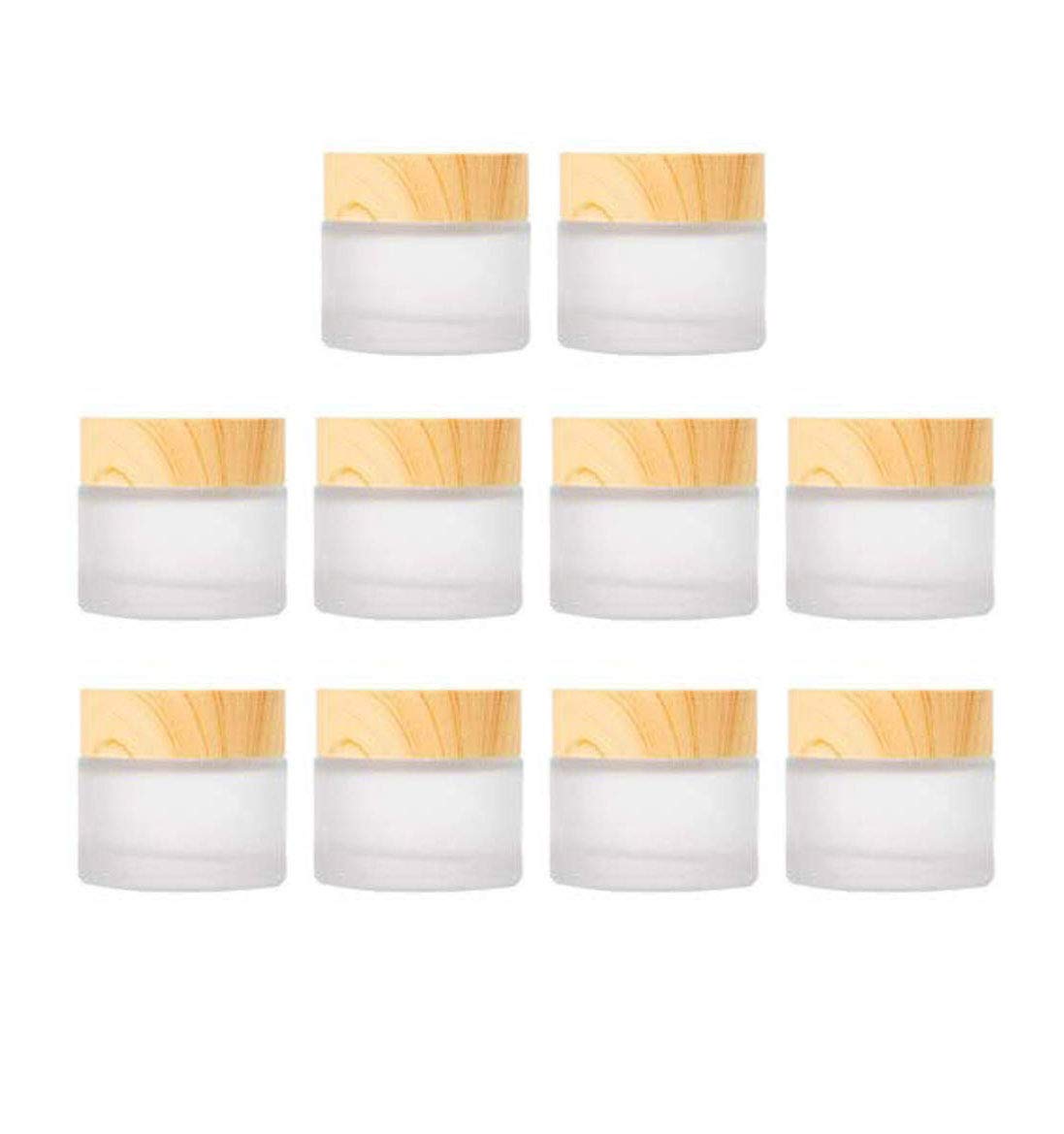 Healthcom 10 Pcs 5 Grams/5 ML Empty Frosted Glass Cream Jars Bottle Vials with Wood Grain Lid Lotion Jars Cosmetic Comtainers Refillable Glass Cream