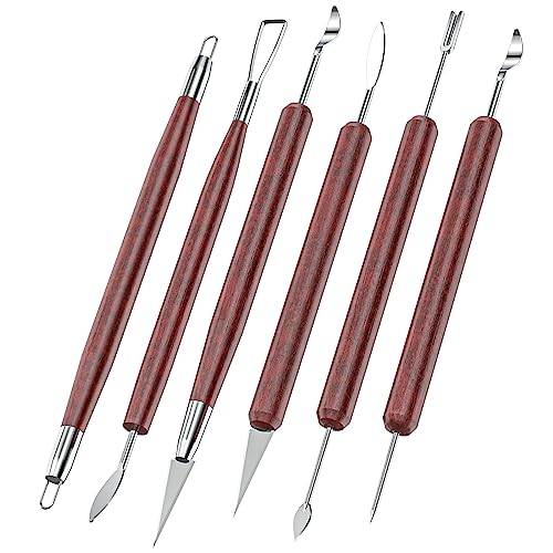 6PCS Clay Tools Sculpting, Double-Sided Polymer Carving Tools Kit, Wood Ceramic Tool Set for Pottery, Air Dry Clay, Polymer Clay, Sculpting,