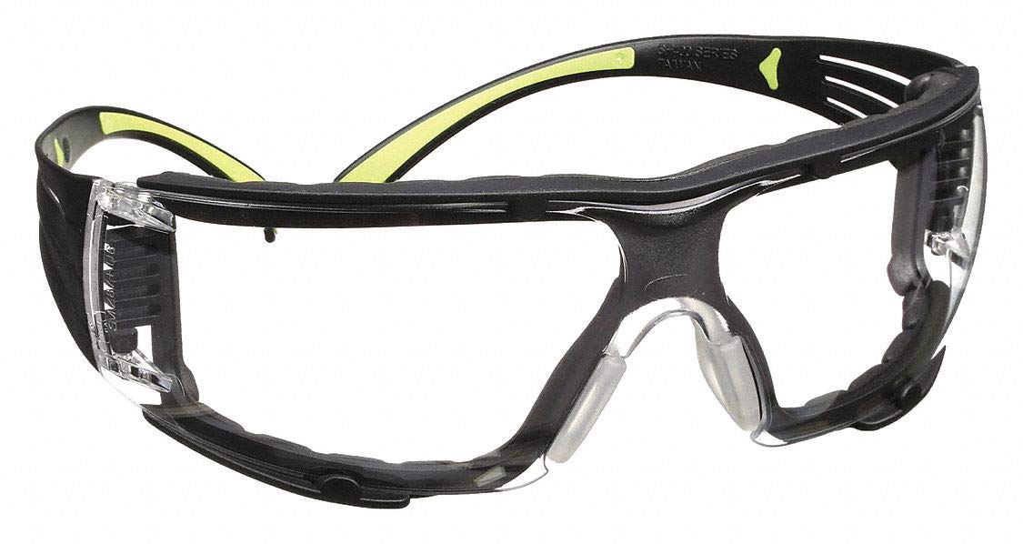 3M Safety Glasses, SecureFit, ANSI Z87, Dust Protection, Anti-Fog Anti-Scratch Clear Lens, Green/Black Frame, Flexible Temples, Removable Foam Gasket