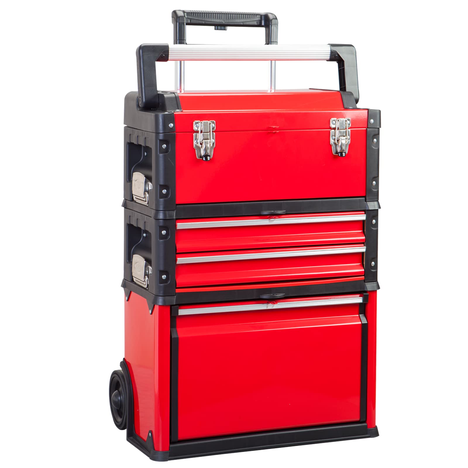 BIG RED TRJF-C305ABD Torin Garage Workshop Organizer: Portable Steel and Plastic Stackable Rolling Upright Trolley Tool Box with 3 Drawers, 20.5″ L x