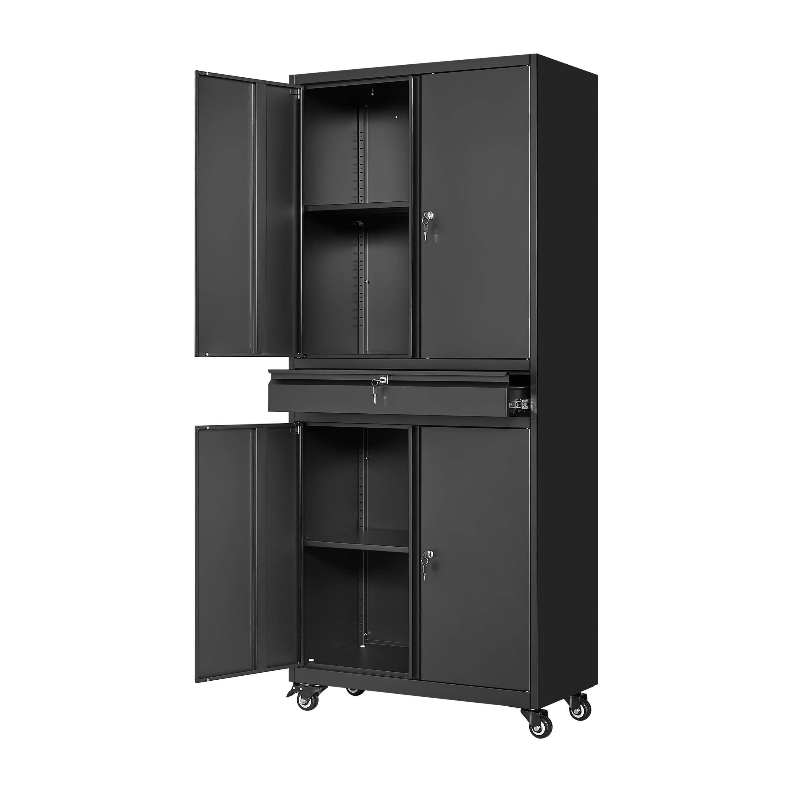 Yizosh Metal Garage Storage Cabinet with Locking Doors and Adjustable Shelves, Rolling Tool Storage Cabinet with 4 Wheels and 1 Drawer – 73″ Steel