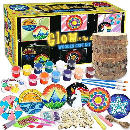 Wakestar Unfinishied Wood Slices for Arts and Crafts,Glow in The Dark Wooden Painting Kit for Kids Girls Age 5-12 Years Old,Creative Crafts Toys for