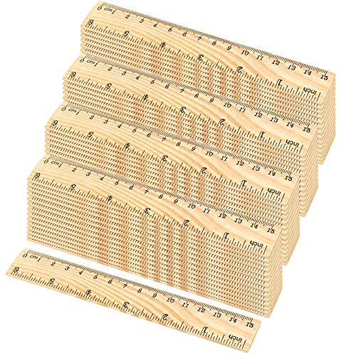 144 PCS 6 Inch 15 cm Wooden Rulers, 2 Scales Accurate Wood School Ruler Double Sided Wood Measuring Tool for Students, Crafts, Office, Home Uses