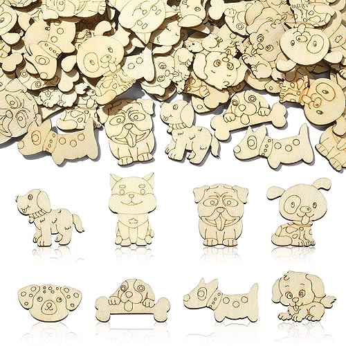 UR Urlifahall 100 Pcs Puppy Dog Wood Cutouts Ornaments Unfinished Wood Pieces Blank Wooden Ornaments Paint Slices for DIY Craft Decorative