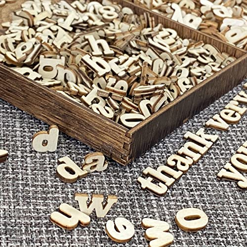 740 Pieces Half Inch Mini Blank Wood Lowercase Letters Unfinished Wooden Numbers with Stained Tray for Scrapbooking DIY Project