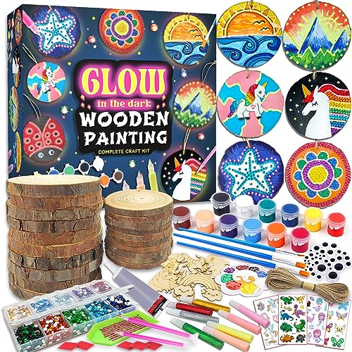 klmars Kids Wooden Painting Kit-Glow in The Dark-Arts & Crafts Gifts for Boys Girls Ages 5-12-Wood Slice Craft Activities Kits – Creative Art Toys