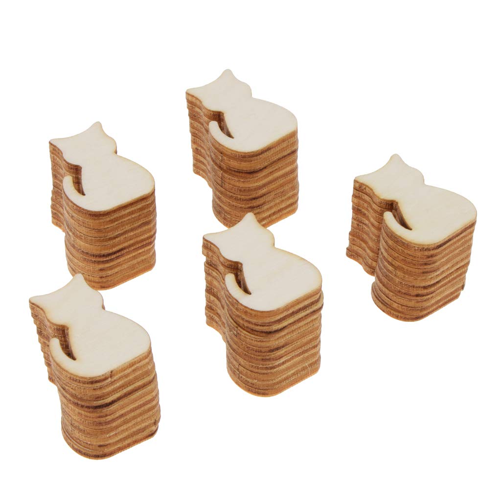 menolana 50pcs Unfinished Cat Cutout Wooden Slices Tags 3 X 2.2 X 0.2 Cm