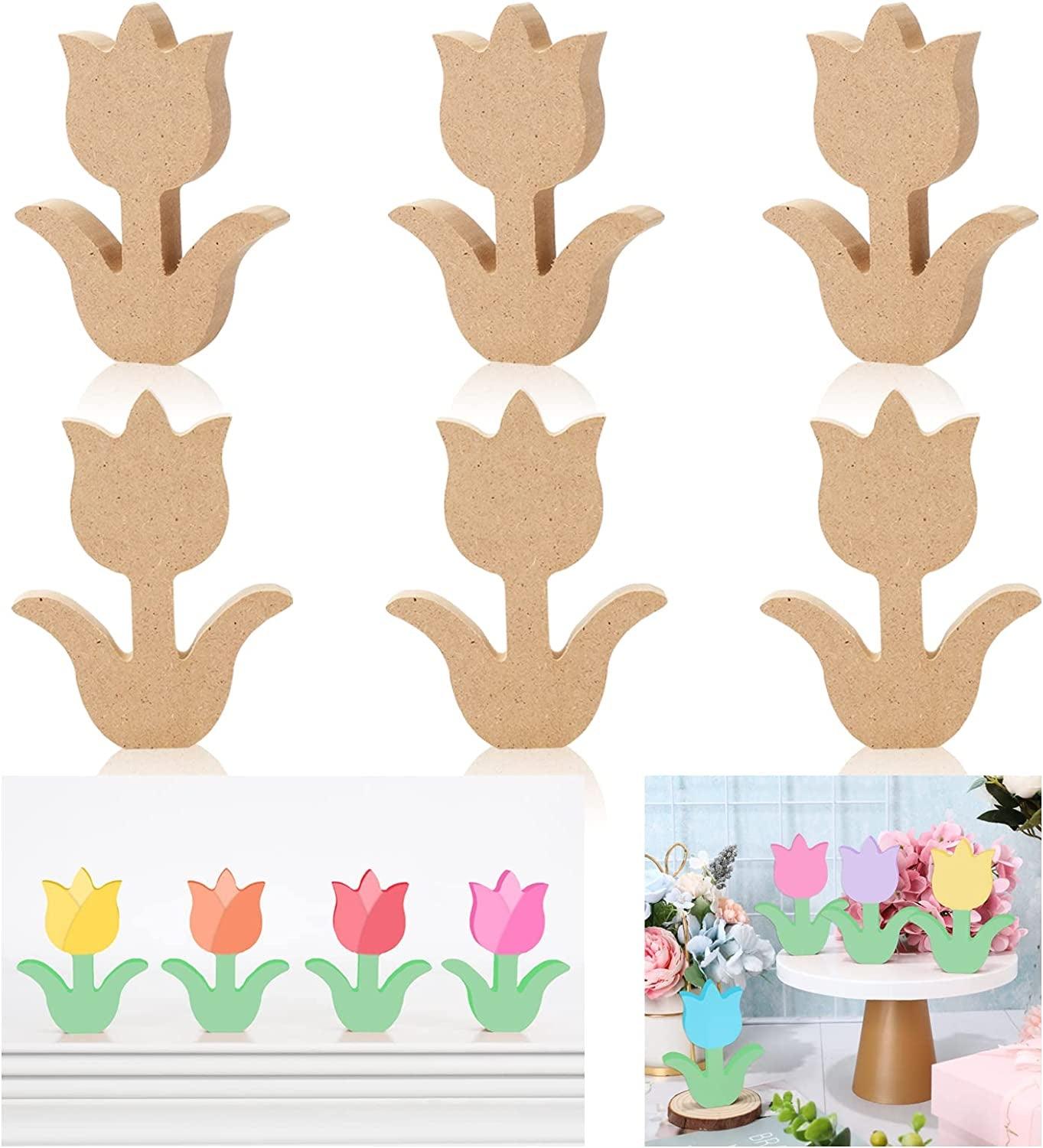 6Pcs Wooden Tulip Cutouts Unfinished Table Wooden Signs Tulip Shaped Craft Tags Slice