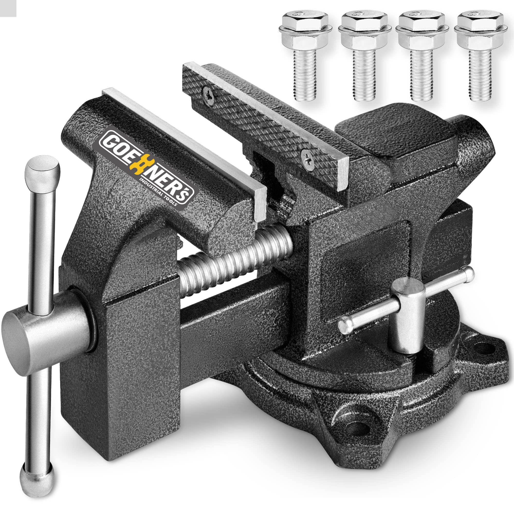 Bench Vise 4-1/2″, Vice for Workbench with Heavy Duty Forged Steel Construction, Built-in Pipe Jaw, Swivel Base Table Vise for Woodworking, Home