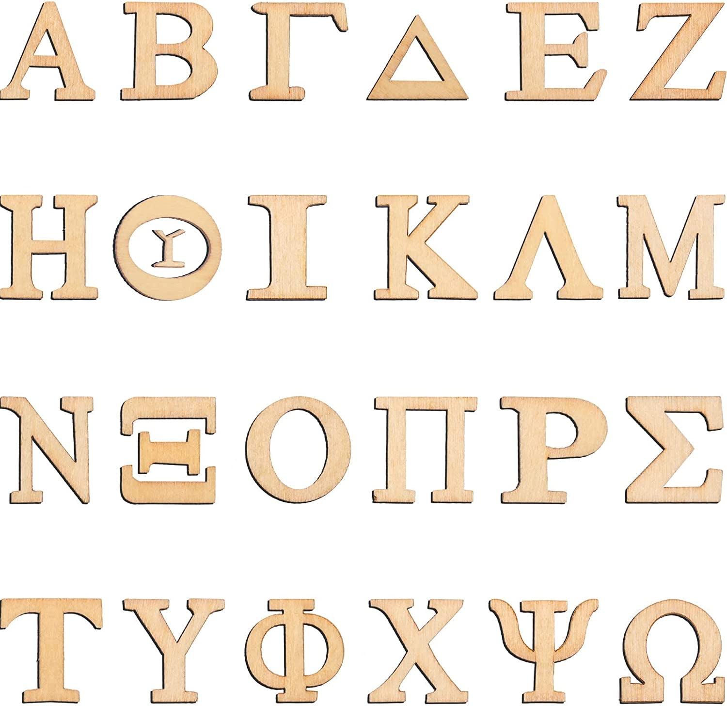 96 Pieces Wooden Greek Letter Unfinished Single Layer Greek Alphabets for DIY Painting Crafts Home Decoration (1 Inch)