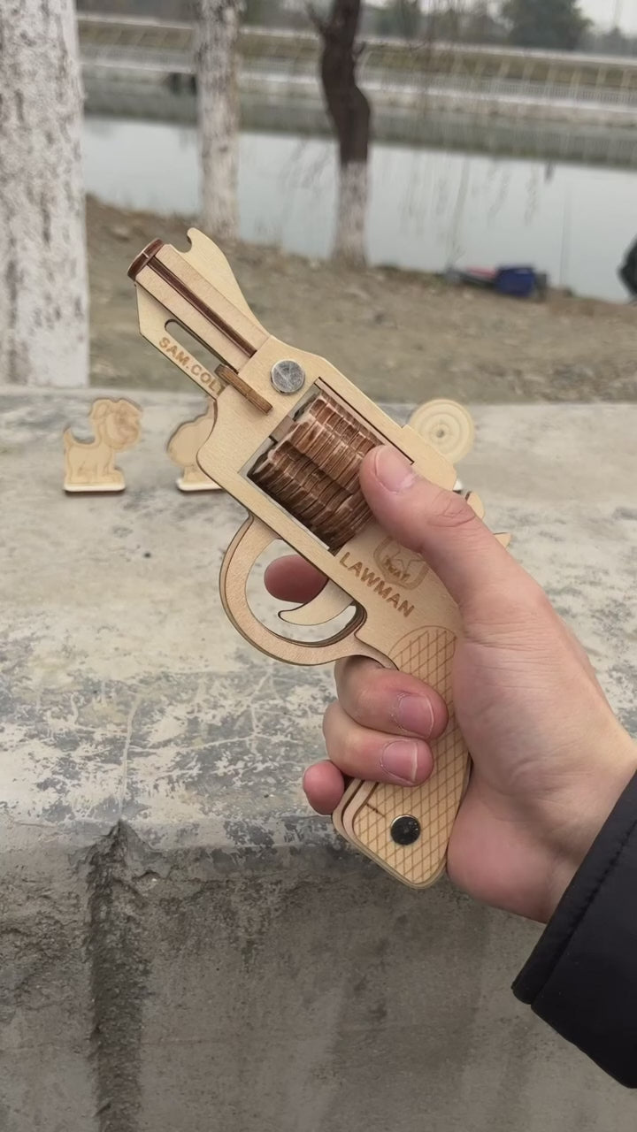 3D Wooden Puzzles Rubber Band Gun Model Craft Kit Unique Gift Mechanical Model Brain Teaser (Revolver Toy)