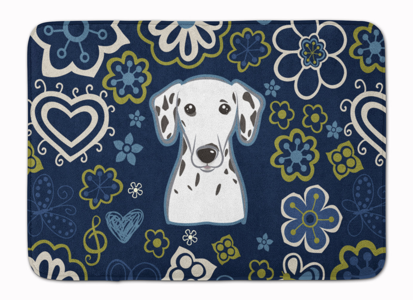 Blue Flowers Dalmatian Machine Washable Memory Foam Mat BB5061RUG