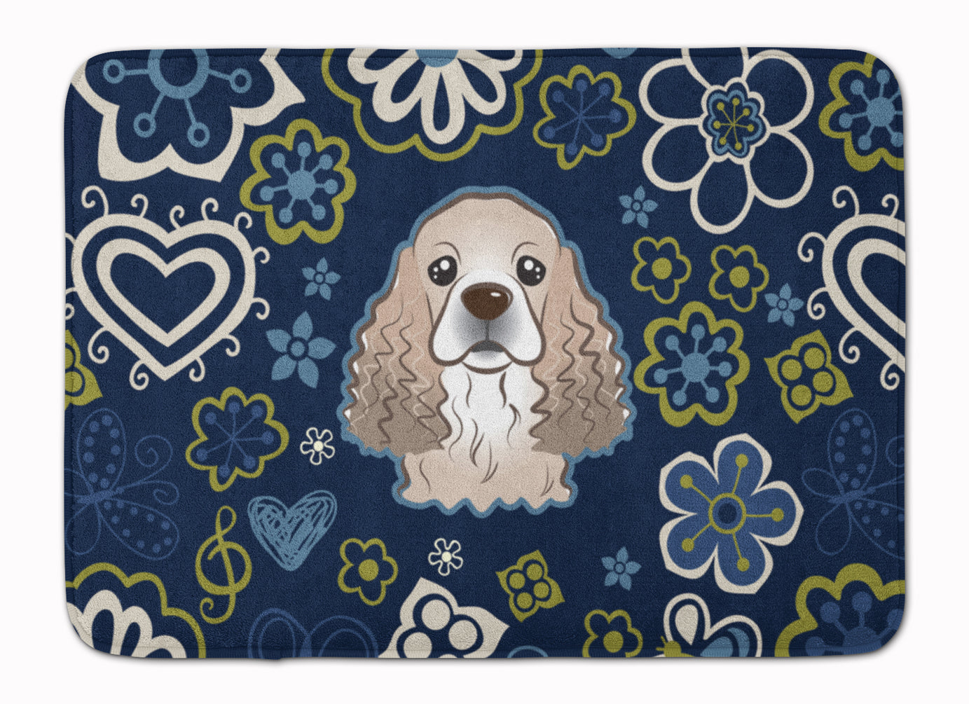 Blue Flowers Cocker Spaniel Machine Washable Memory Foam Mat BB5067RUG