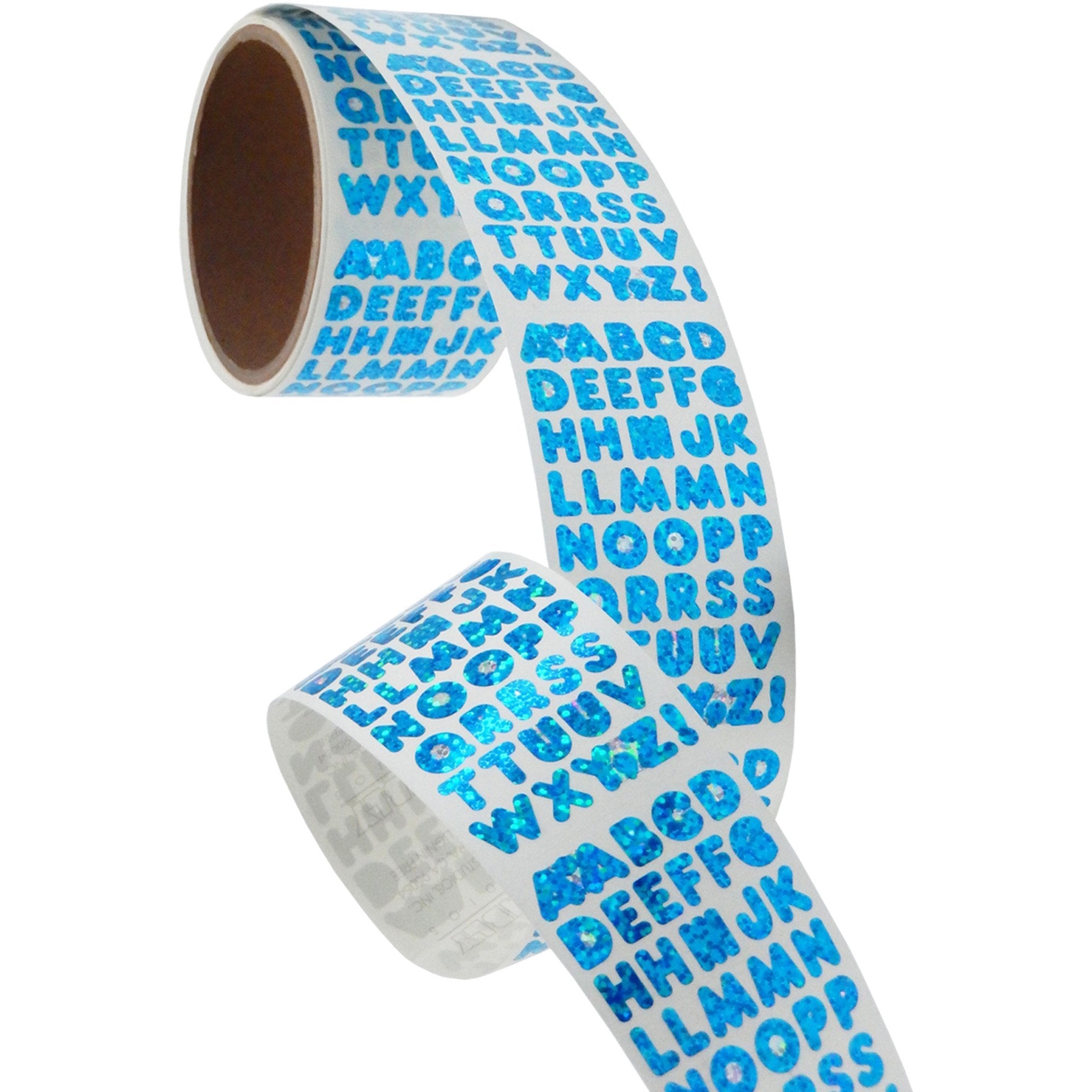 Bulk Roll Prismatic Stickers, Blue Alphabets (50 Repeats)