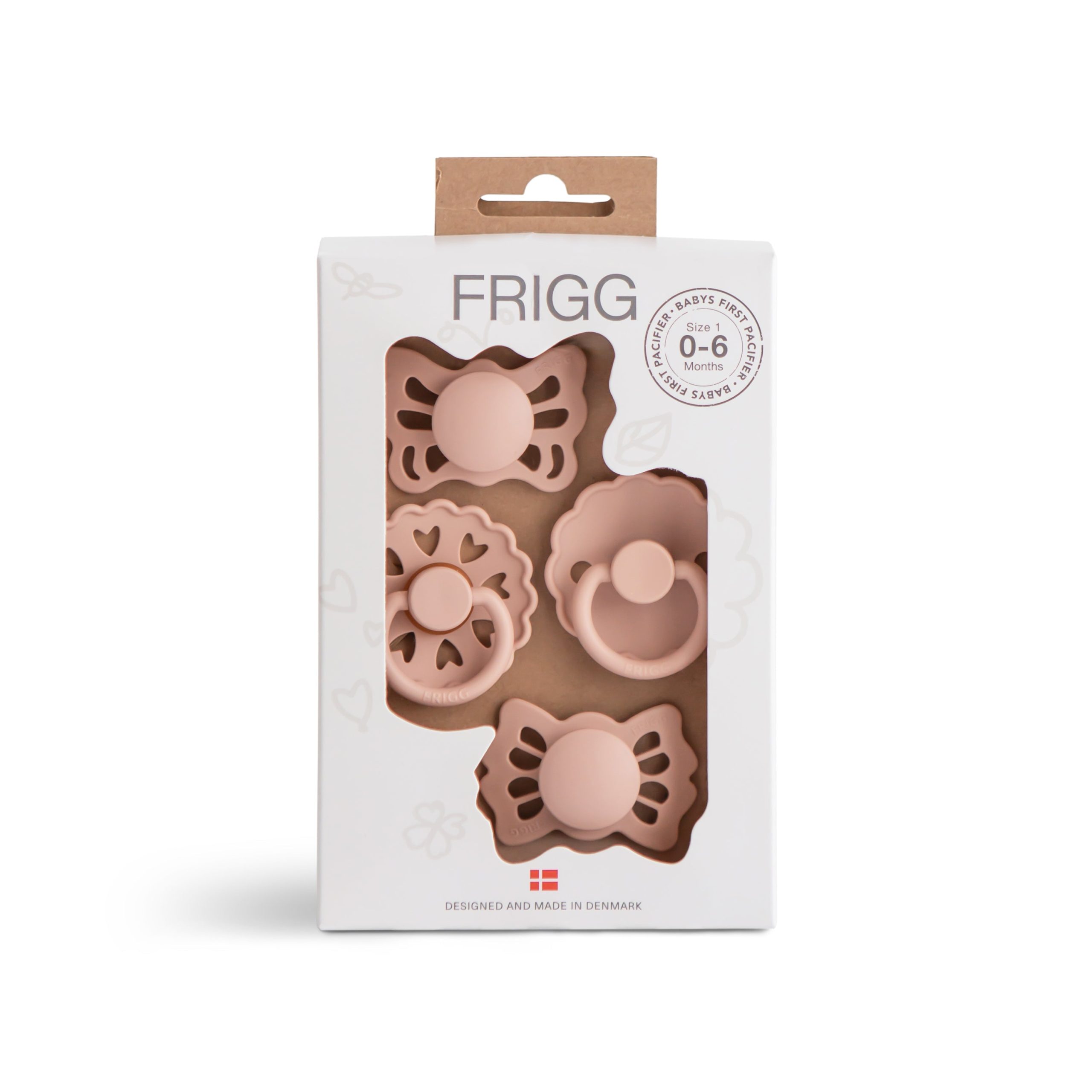 Frigg Baby’s First Pacifier Floral Heart (blush) 4-pack