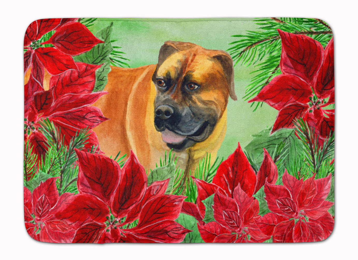 Boerboel Mastiff Poinsettas Machine Washable Memory Foam Mat CK1295RUG