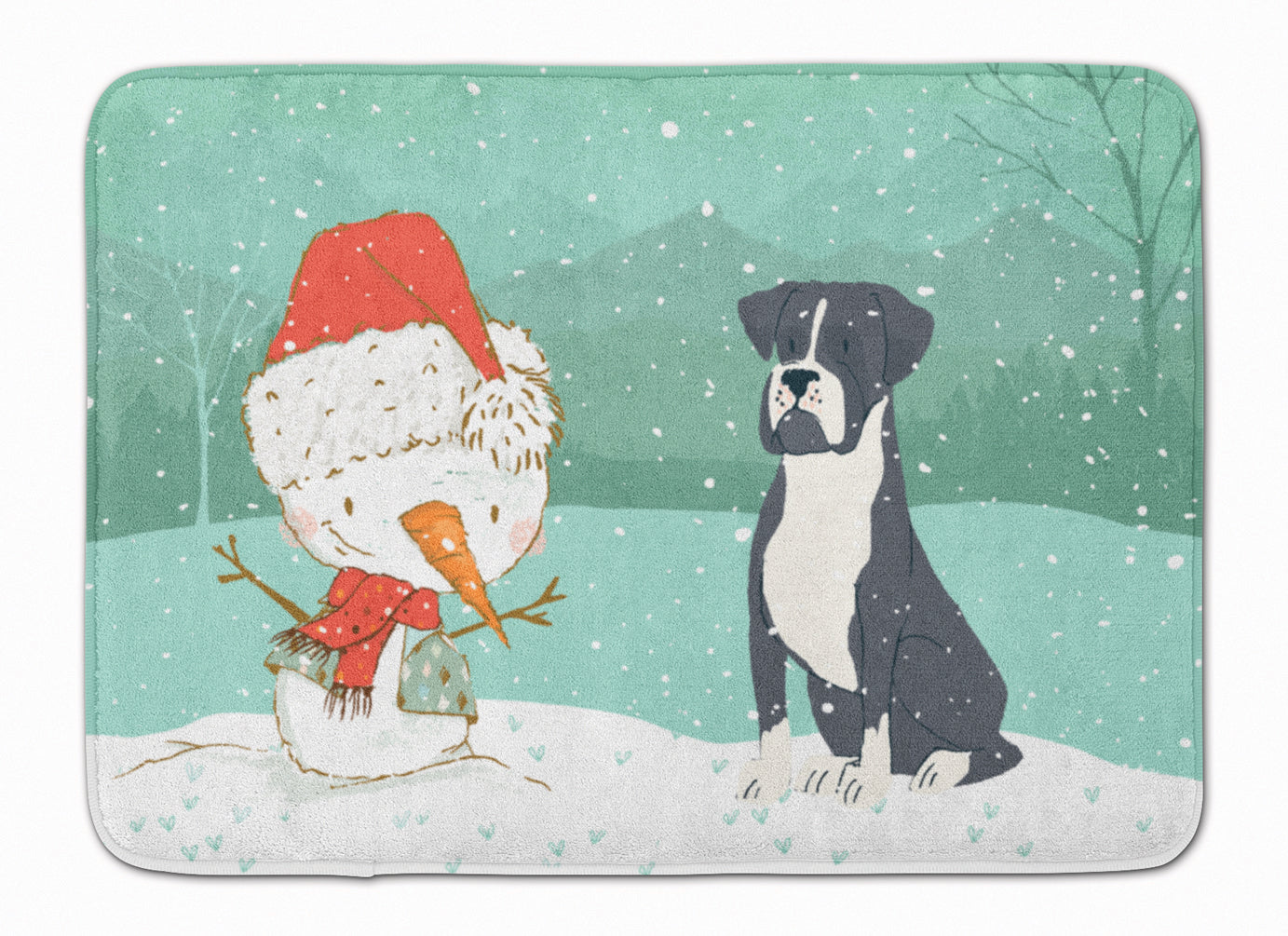 Black Boxer and Snowman Christmas Machine Washable Memory Foam Mat CK2035RUG