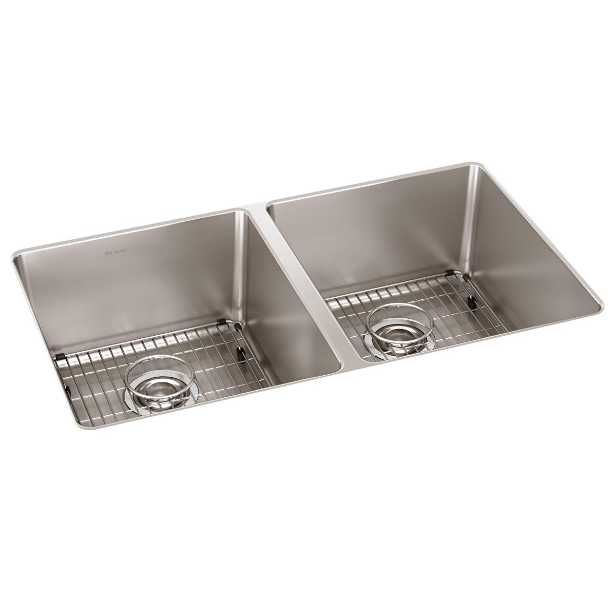 Elkay Lustertone Iconix 18 Gauge Stainless Steel 32-3/4″ x 19-1/2″ x 9″ Double Bowl Undermount Sink Kit