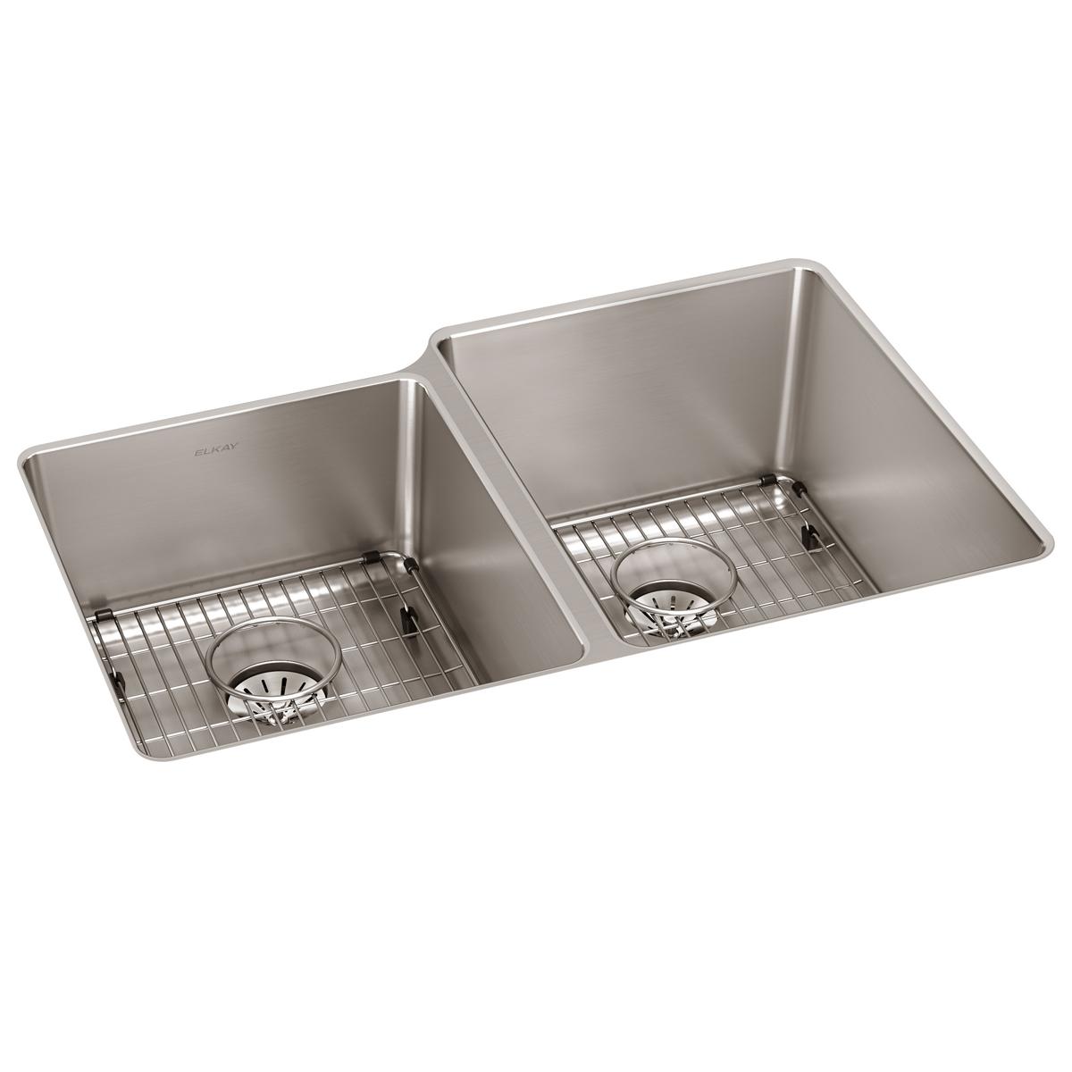 Elkay Lustertone Iconix 16 Gauge Stainless Steel 31-1/4″ x 20-1/2″ x 9″ Double Bowl Undermount Sink Kit with Left Perfect Drain