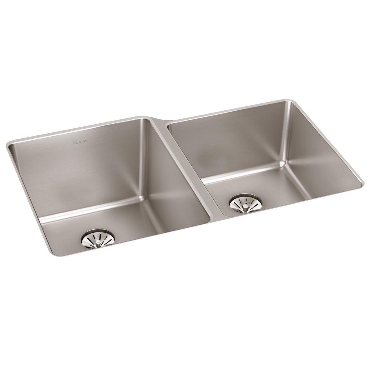 Elkay Lustertone Iconix 16 Gauge Stainless Steel 31-1/4″ x 20-1/2″ x 9″ Double Bowl Undermount Sink with Right Perfect Drain