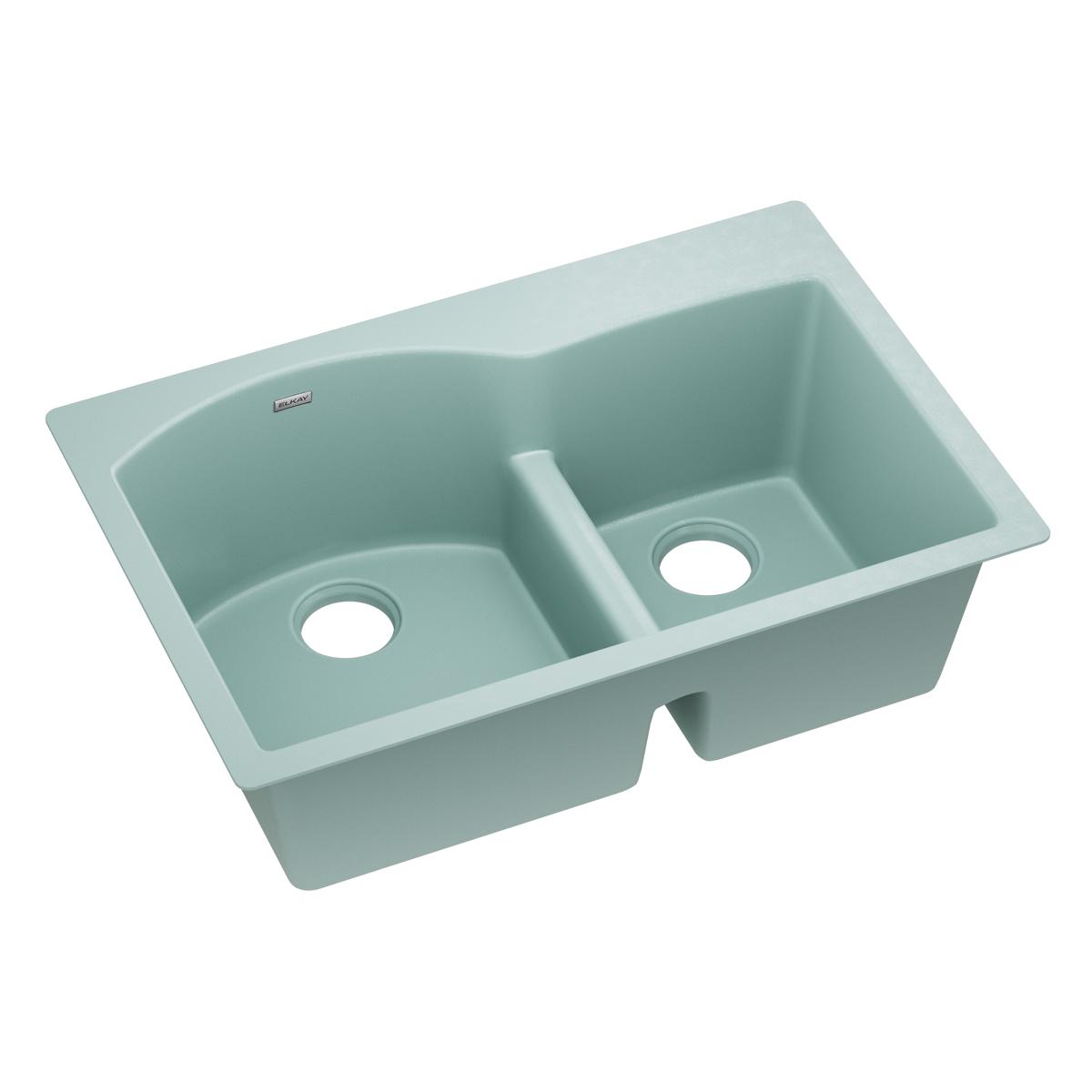 Elkay Quartz Luxe 33″ x 22″ x 10″, Offset 60/40 Double Bowl Drop-in Sink with Aqua Divide, Mint Creme