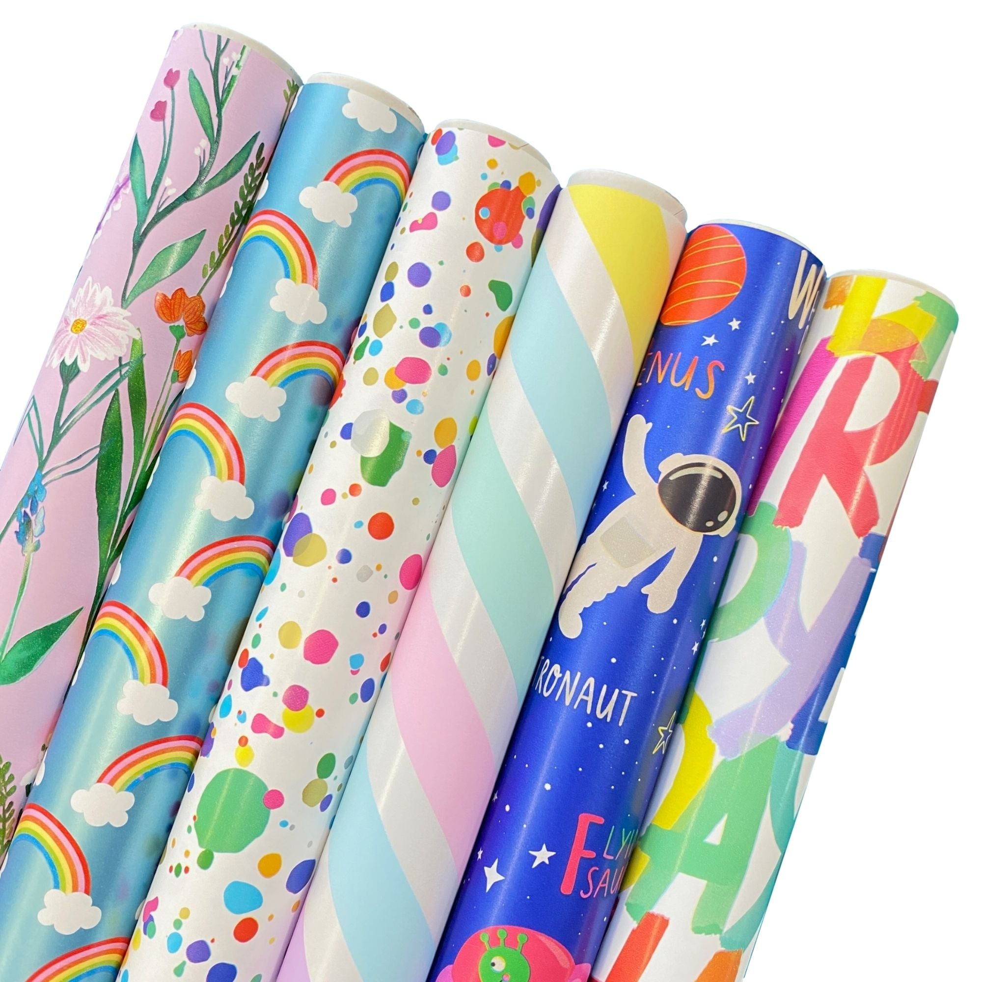 Assorted Wrapping Paper Roll Bundle (12.5 sq ft per roll, 75 total sq ft), 6 Pack